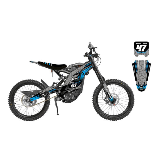 Surron 'ERODED RACE' GREY / CYAN Graphics Kit