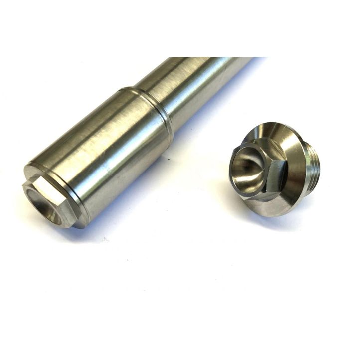 KTM NEW FRONT SPINDLE & NUT M20x1.5, TITANIUM GR5 79109081033 / 70009082000, FIR